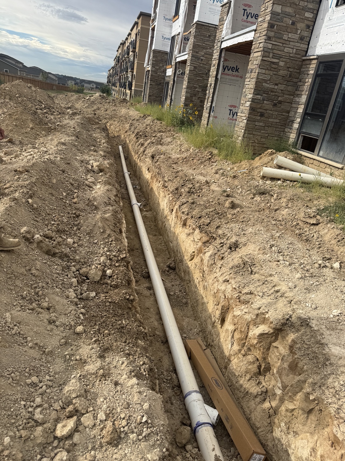 Underground pipe installed in an open trench